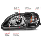 1999-2000 Honda Civic Headlights (Black Housing)